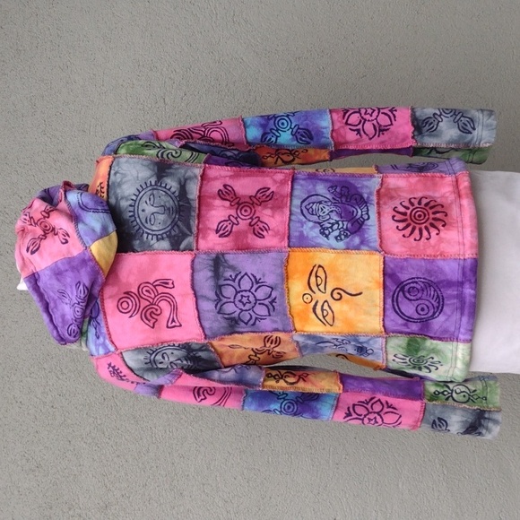 Kathmandu Imports Colorful Patchwork Zipped Hoodie S - Picture 2 of 8